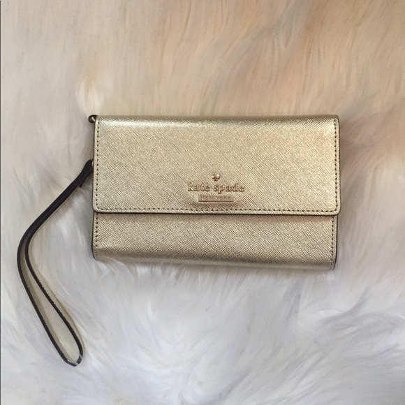 KATE SPADE gold leather wristlet - Picture 1 of 5