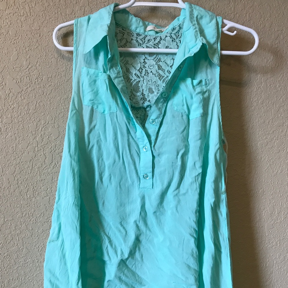 Collared tank top with lace back