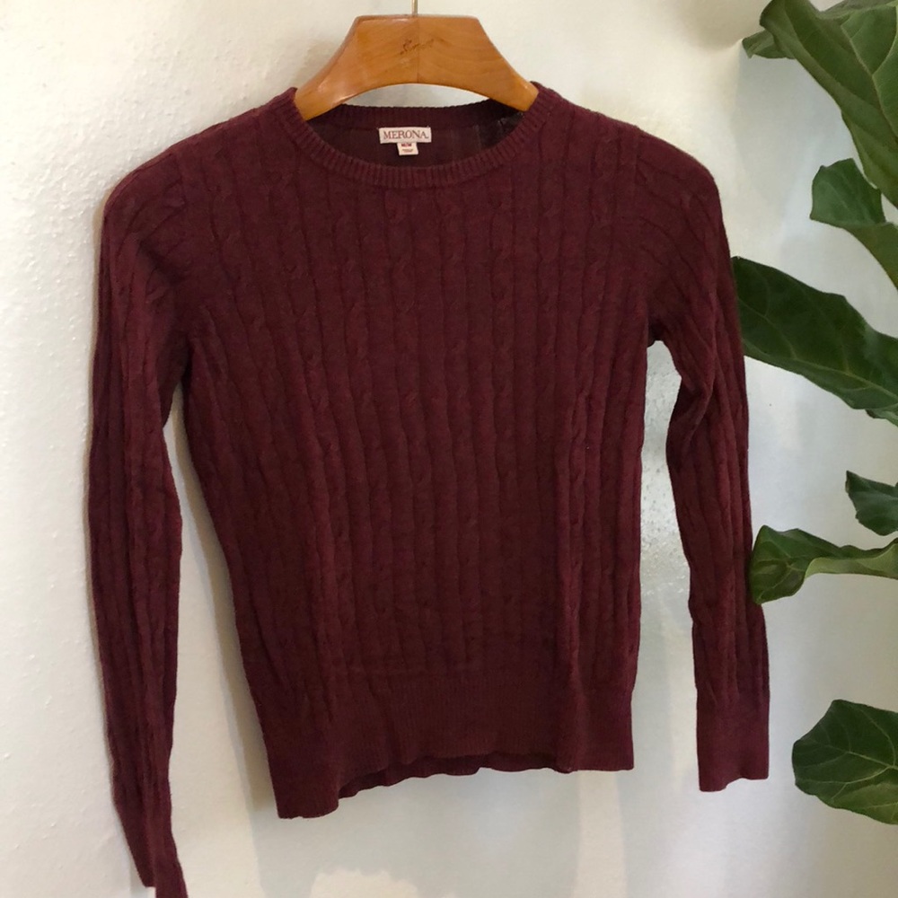 burgundy merona cable knit sweater