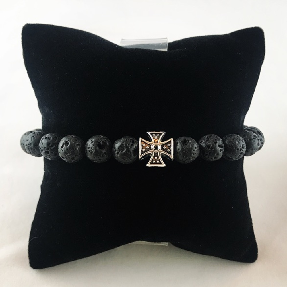 🔴Men / women Lava rock silver cross bead bracelet - Picture 3 of 8