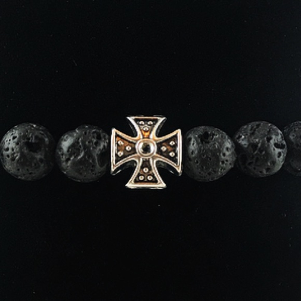 🔴Men / women Lava rock silver cross bead bracelet - Picture 7 of 8