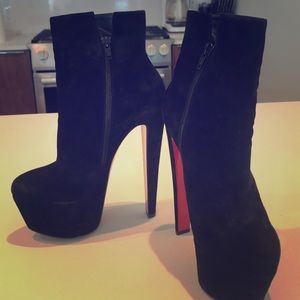 Christian Louboutin Black Suede Daffodil Bootie