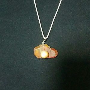 Handmade stone with pearl wrap necklace