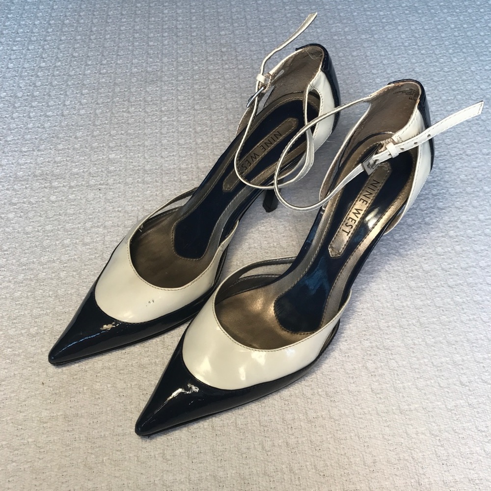 Nine West Navy/White Strappy Pumps