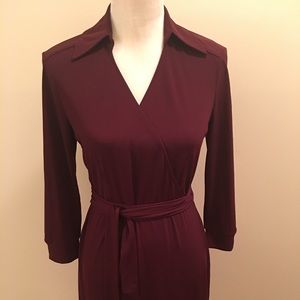 NY&C Burgundy Faux Wrap Dress V-neck