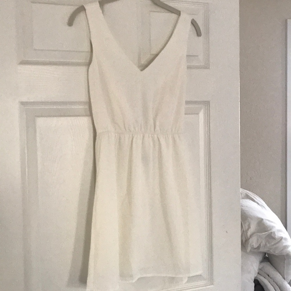 White cowl back dress