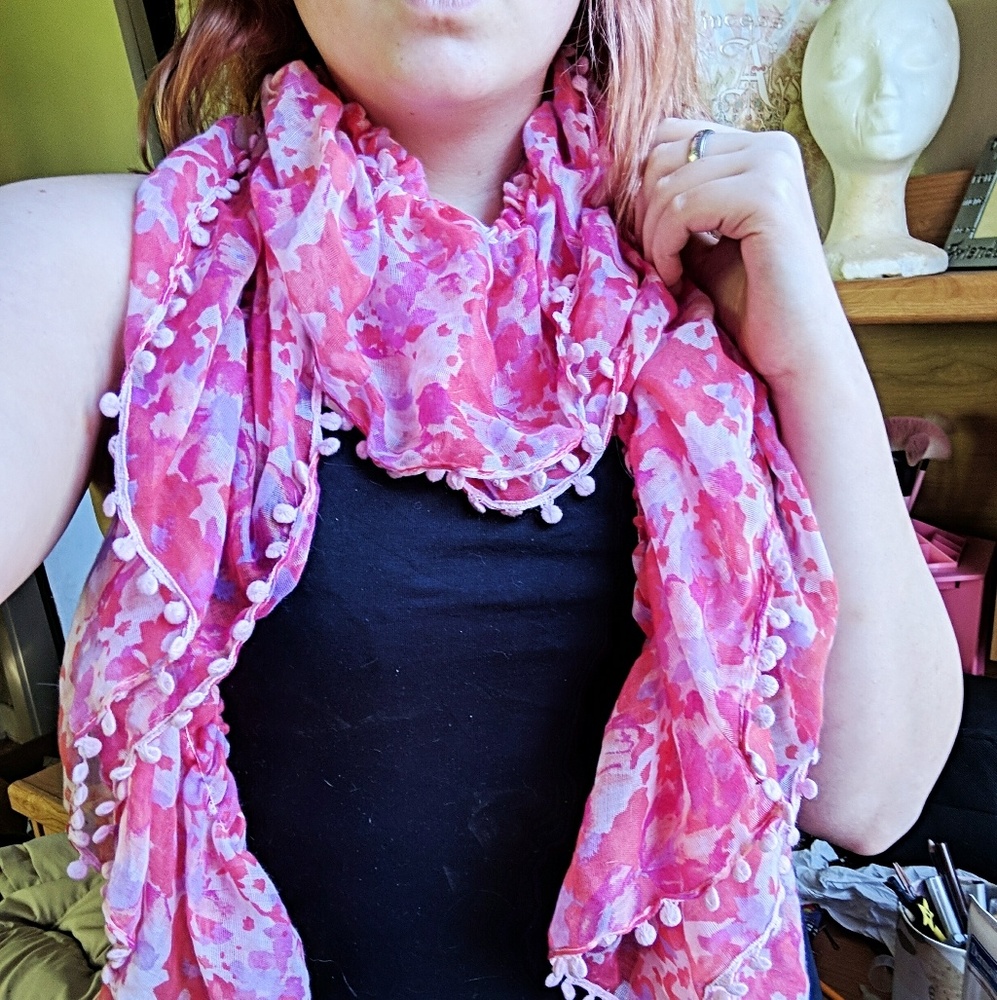 Floral Pom-Pom Scarf