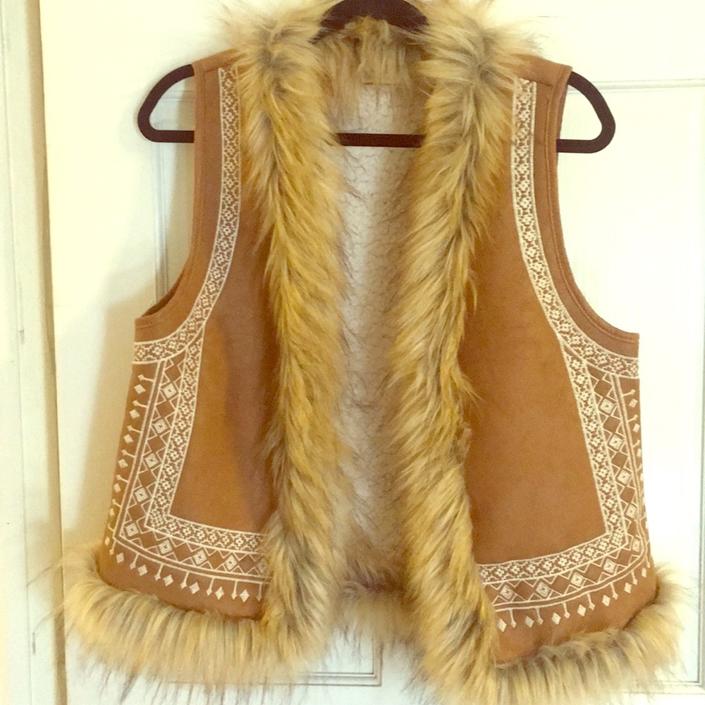 Embroidered fur vest