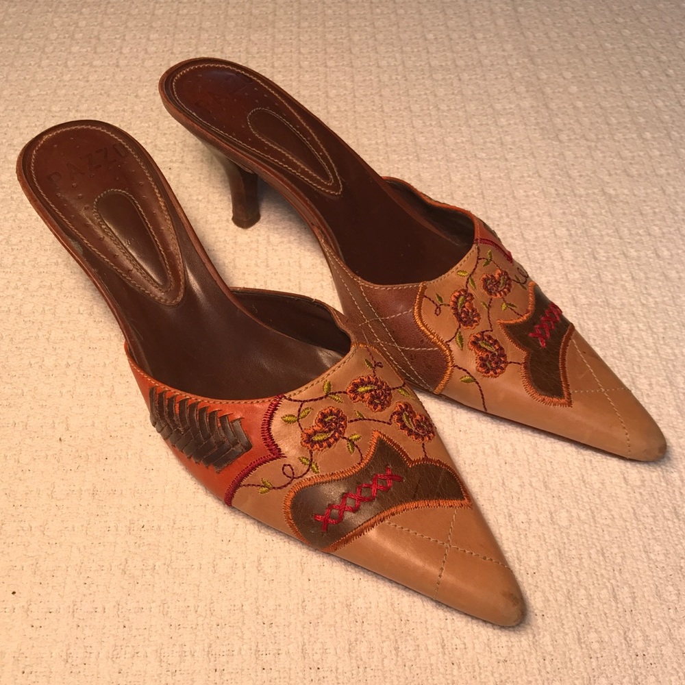 Pazzo Leather Open-Back Bohemian Pumps