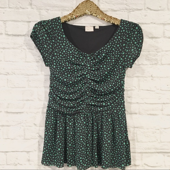 Anthropologie Tops - Anthropologie Postmark Navy & Teal Polka Dot Top