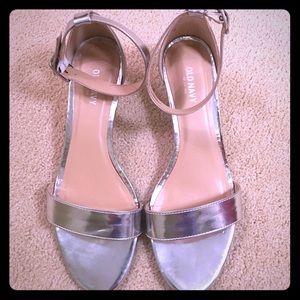 Silver Low-heel Demi Wedge Sandals