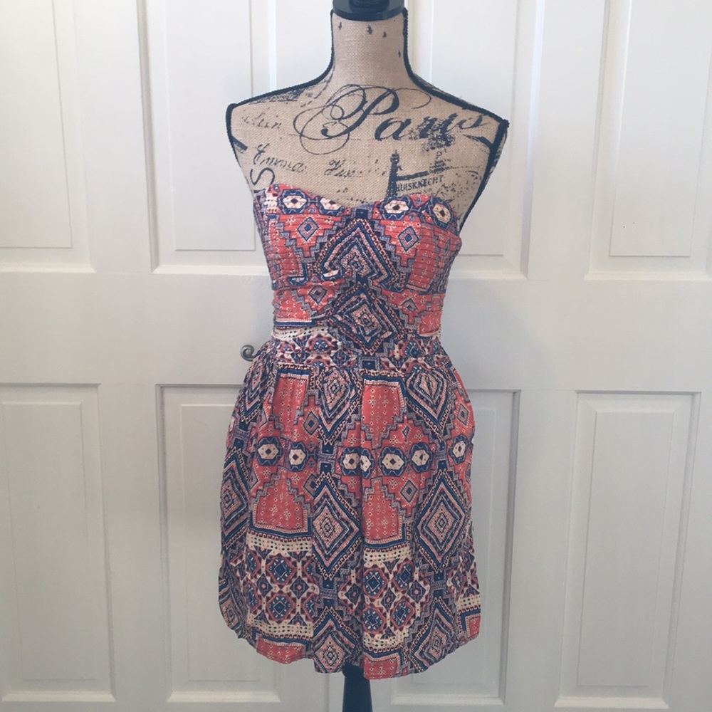 Patterned Strapless Fit and Flare