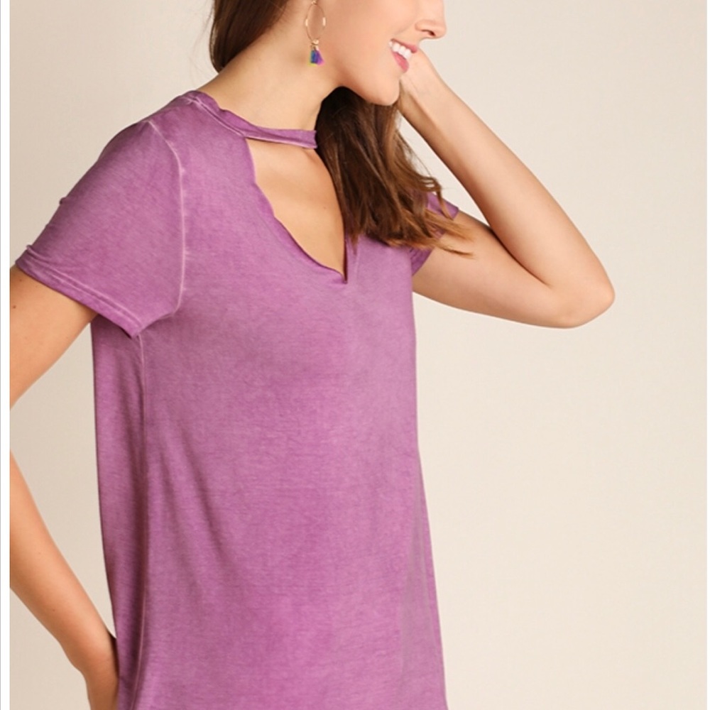 Washed Short Sleeve Top with Keyhole Cutout