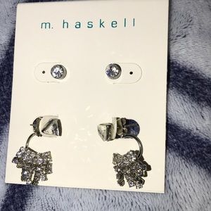 Two pairs of silver diamond earrings