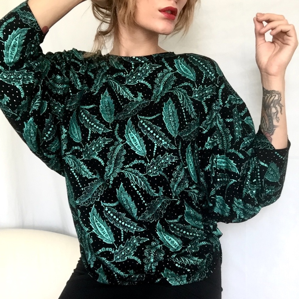 Vintage 90’s Green Leaf Bling Blouse