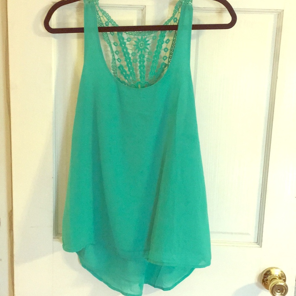 SOLD ✅: Green tank with open crochet back