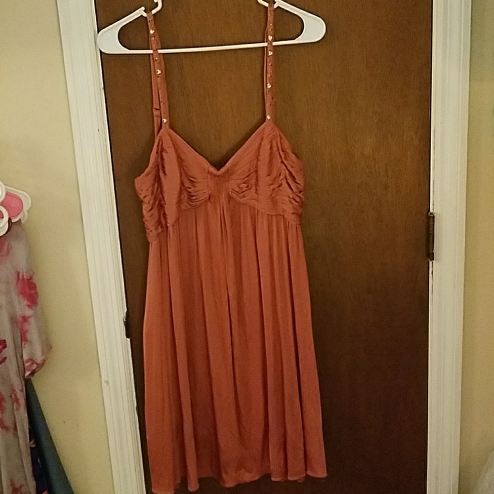 BCBG MAXAZRIA COPPER MIDI DRESS