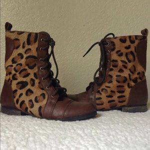 Cheetah print zip up combat boots