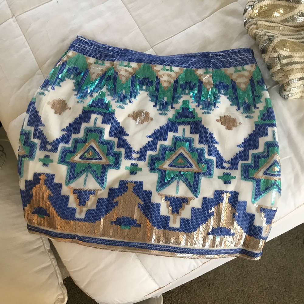 Blue and gold sequin skirt