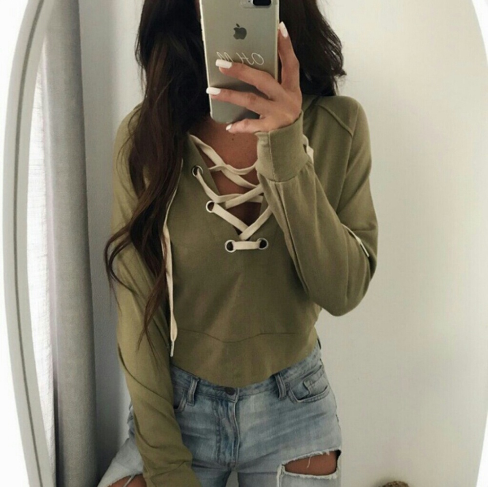 Cute Olive Green Cropped Sweater