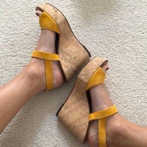 Gold suede wedges