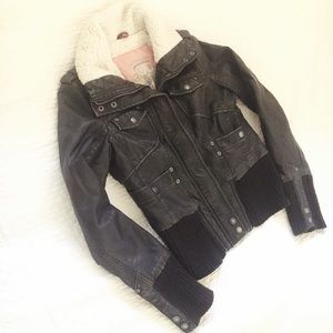Faux Leather Sherpa Bomber Jacket