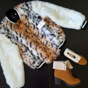 Faux fur Animal Print Bomber Plush