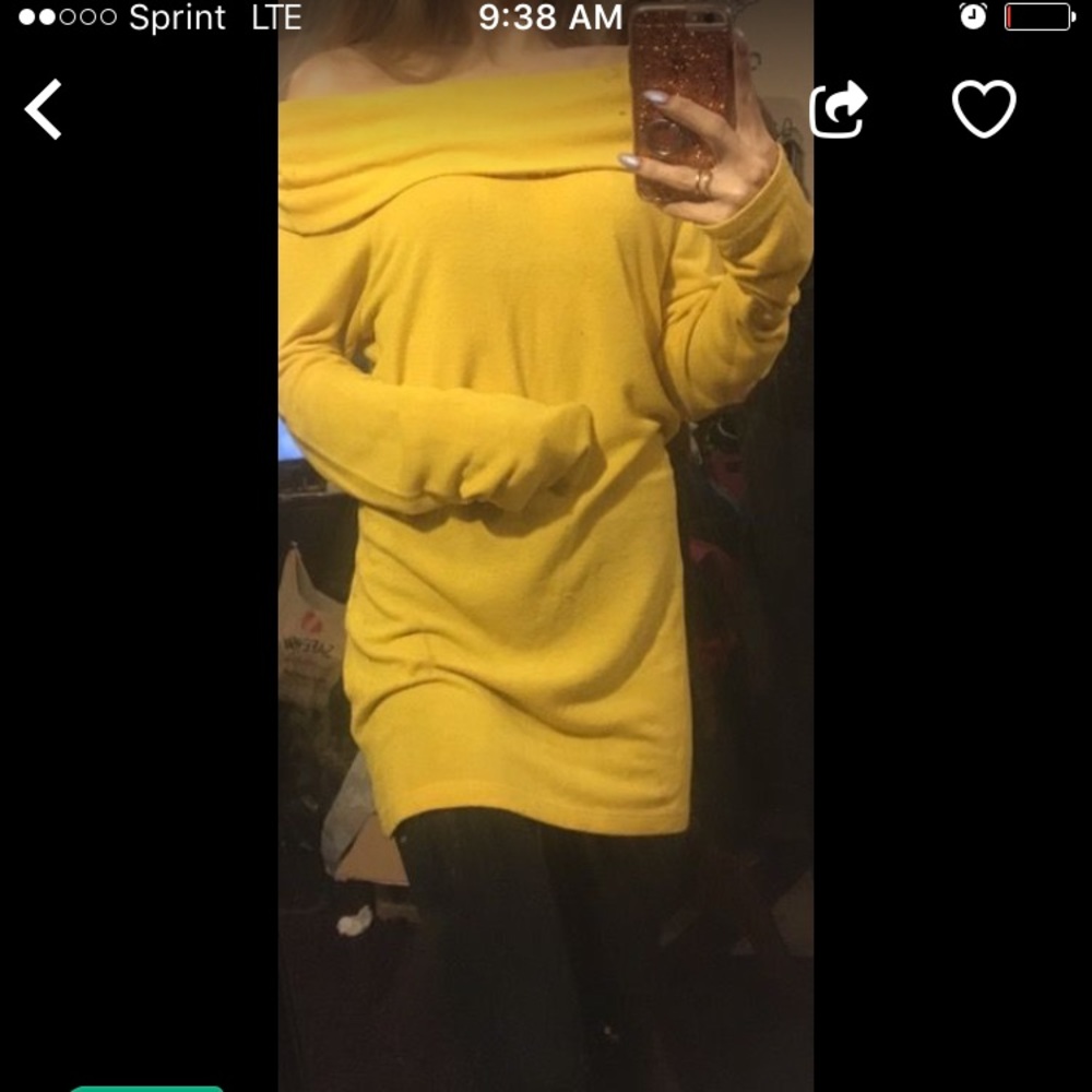 Yellow cowl neck sweater dress