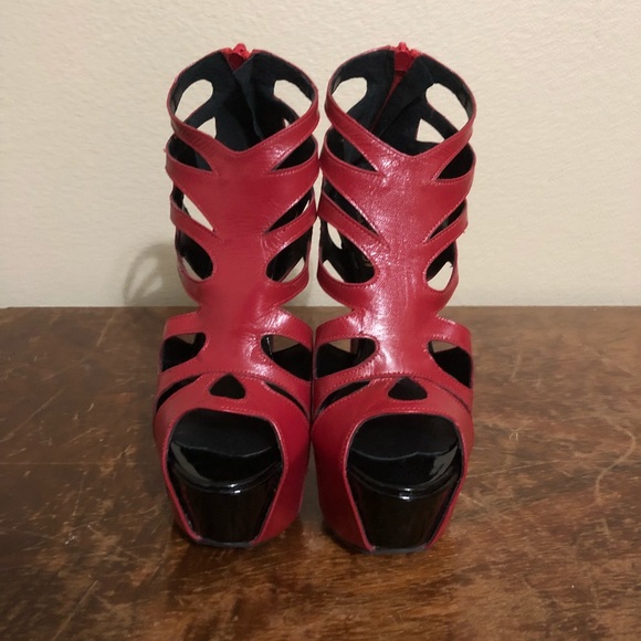 Red leather platform heels - Picture 1 of 5
