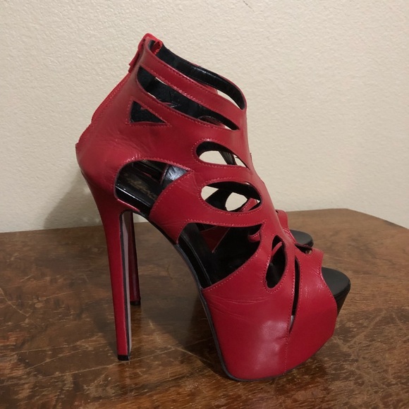 Red leather platform heels - Picture 2 of 5