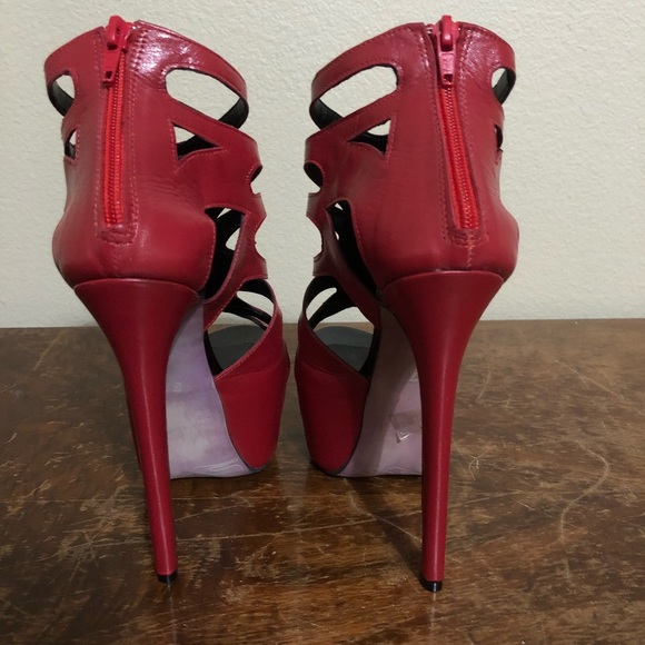 Red leather platform heels - Picture 3 of 5