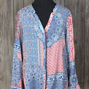 Sanctuary M size Blouse Blue White Red Floral