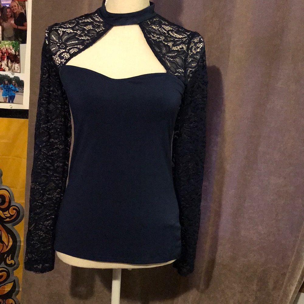 Navy Lace long sleeve top