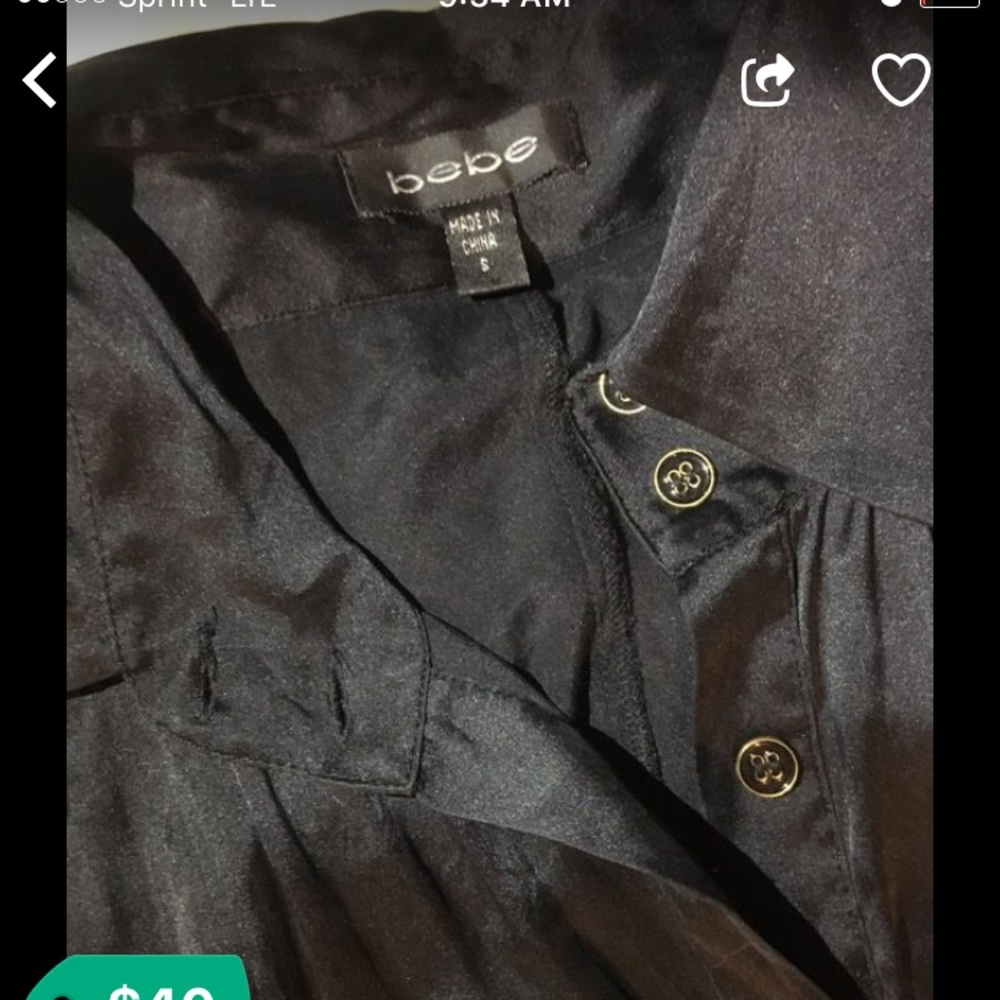 Bebe silk black button up dress shirt w/ bow