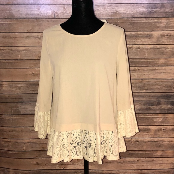 Doe & Rae Tops - DCB cream lace trim top