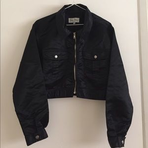 Vintage Cropped Satin Trucker Jacket