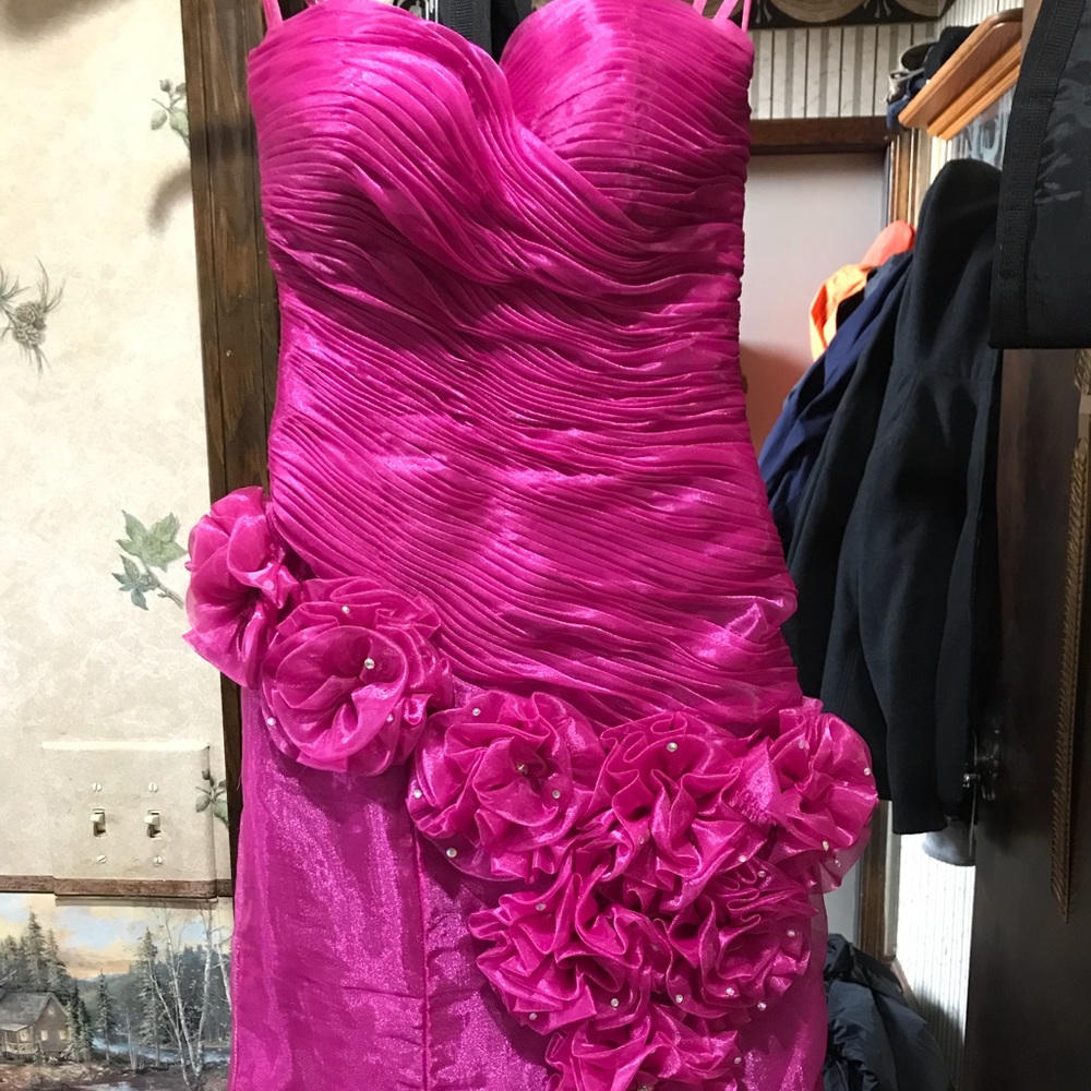 Long hot pink prom dress