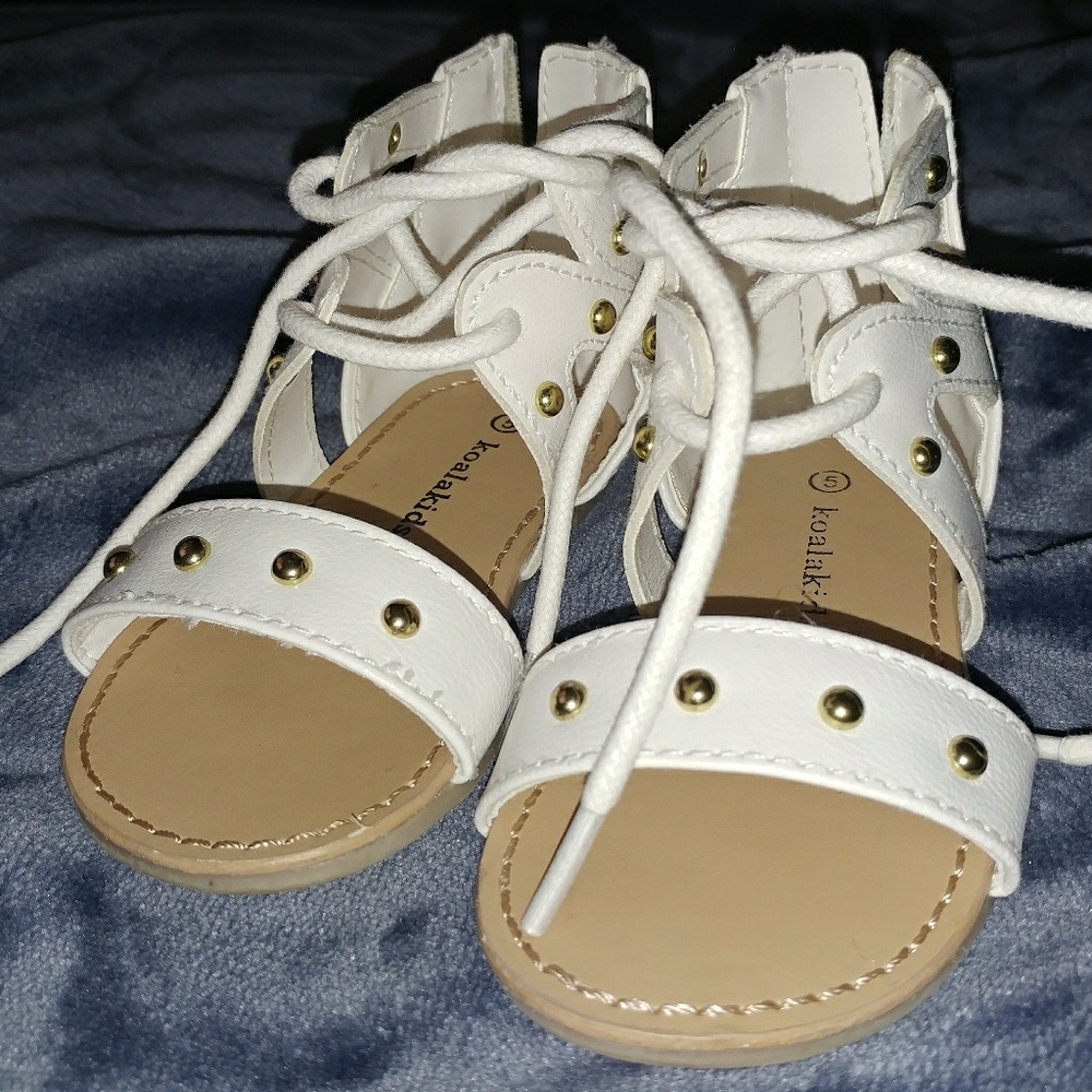 White Studded Lace up Sandals
