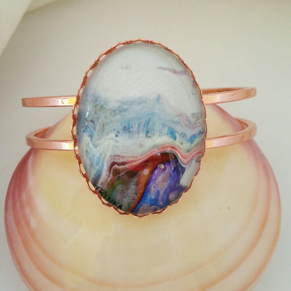 Hinged Rose Gold Bracelet with Painting
