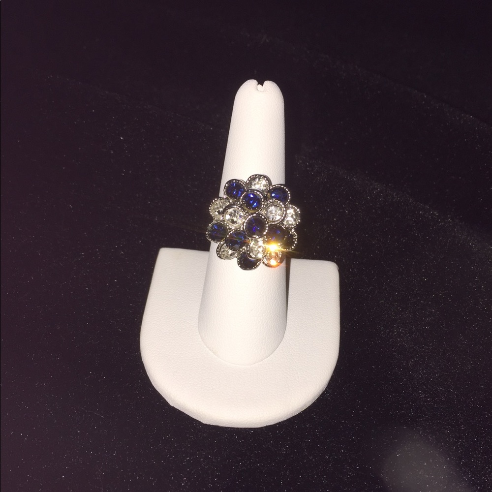 Blue Crystal & Rhinestone Ring.