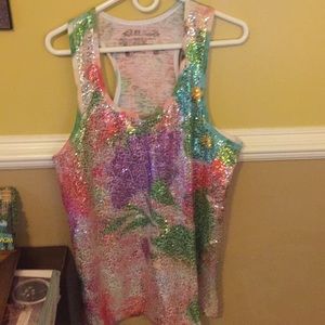 Multicolored sequined tank top. Very versatile.