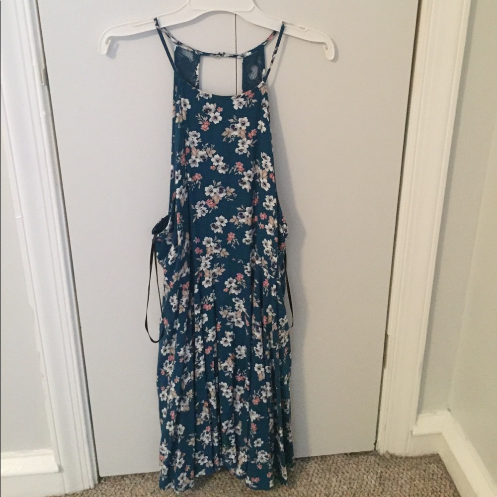 Blue floral high neck dress