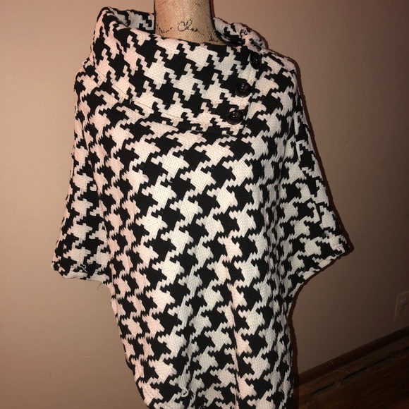 HOUNDSTOOTH PONCHO SHAWL SZ MED LAST KISS - Picture 4 of 8
