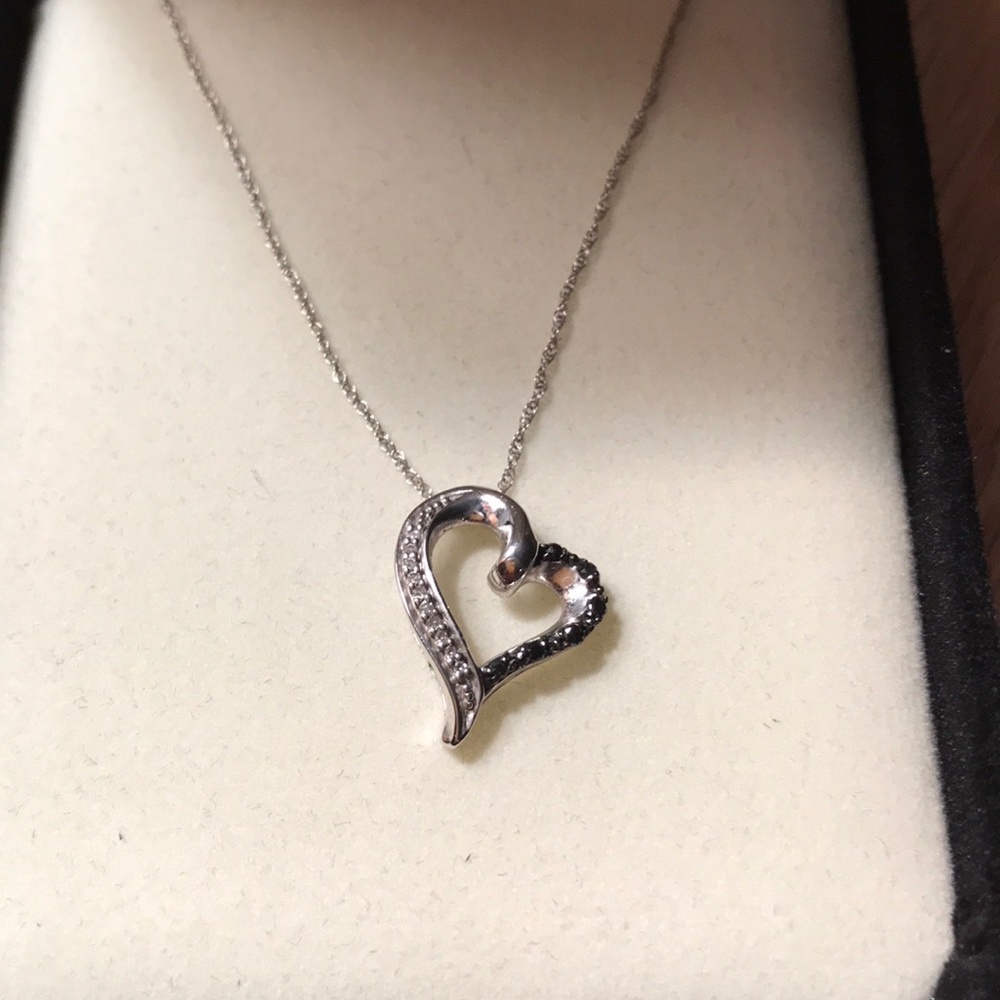 Black and white diamond heart shaped necklace
