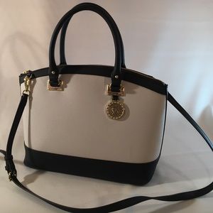 Anne Klein faux leather black and white handbag
