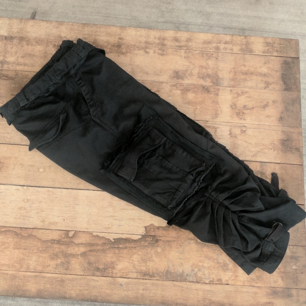 Original 90s Designer vintage cargo pants | black denim with silk edges