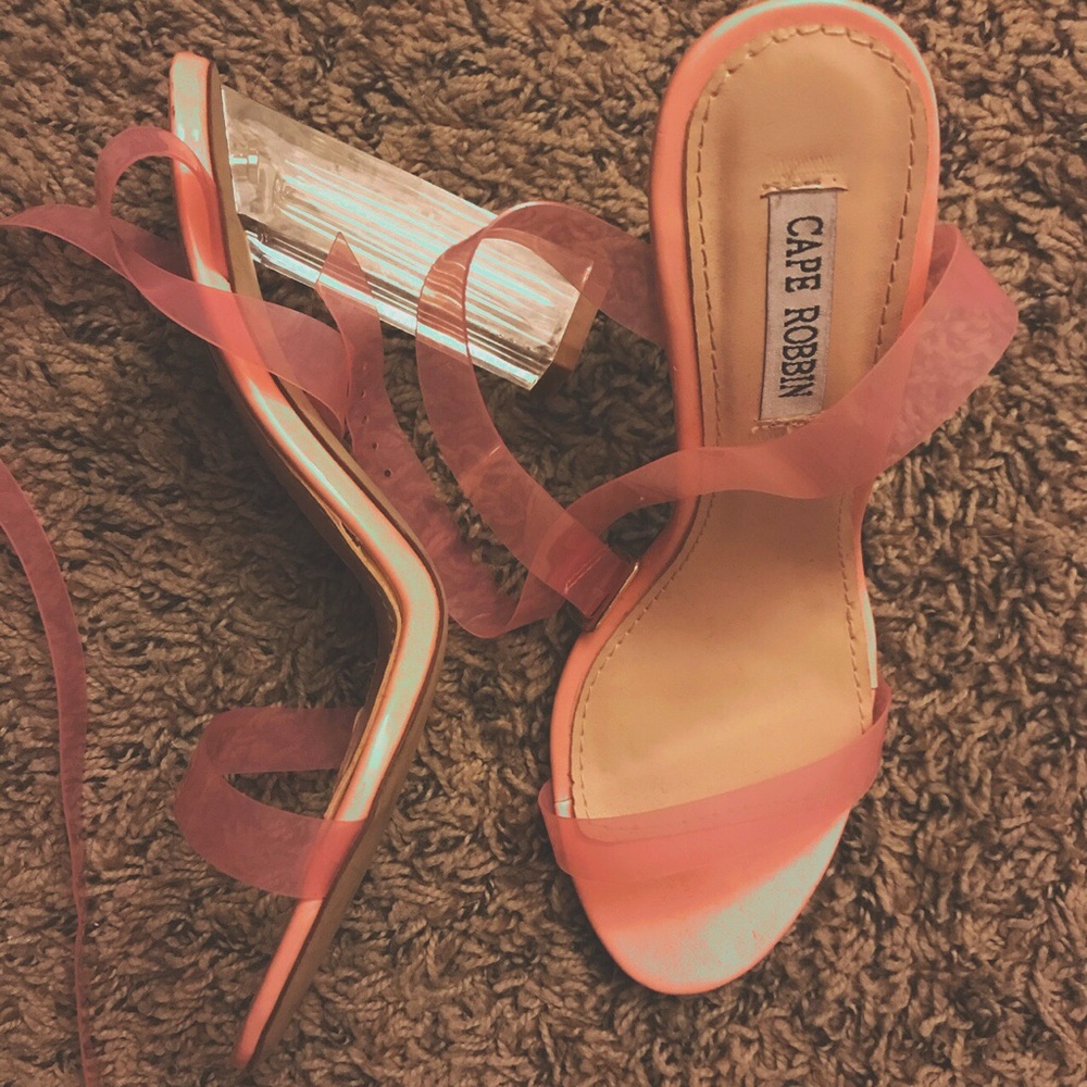 Robbin pink strappy clear, chunky block heel/sanda