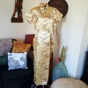 Cheongsam Dress Long Gold