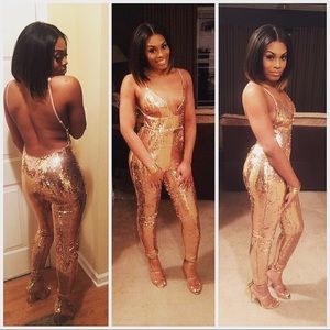 Rose gold sequenced jumpsuit