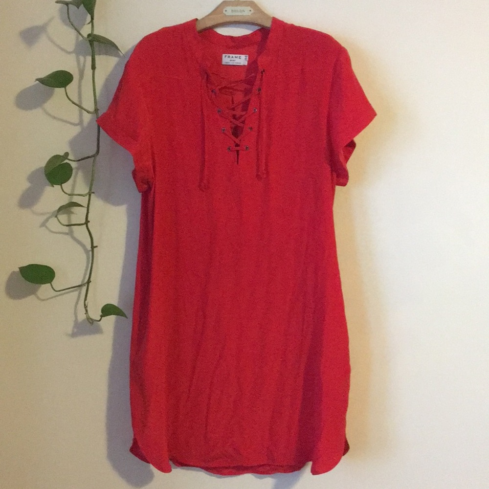 Frame Silk Red Lace Up Dress